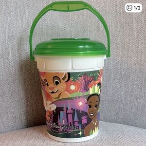 Disney World Popcorn Bucket with Green Lid and Handle